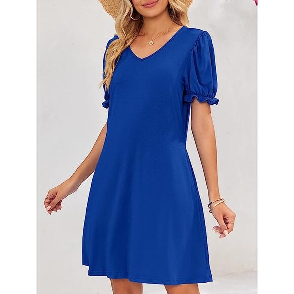 Women Puff Sleeve Summer Casual Womens Dress with Pockets Ruffle Cuffs Small - Picture 6 of 8